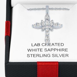 Sterling Silver White Sapphire Cross Pendant.  New